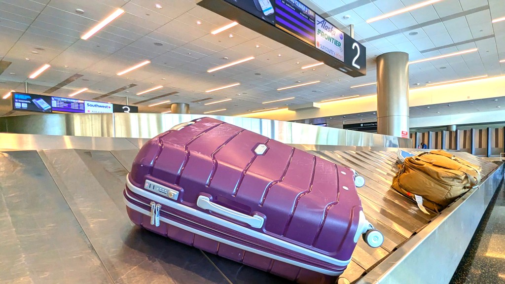 luggage - we had no trouble spotting our purple samsonite on the carousel.
