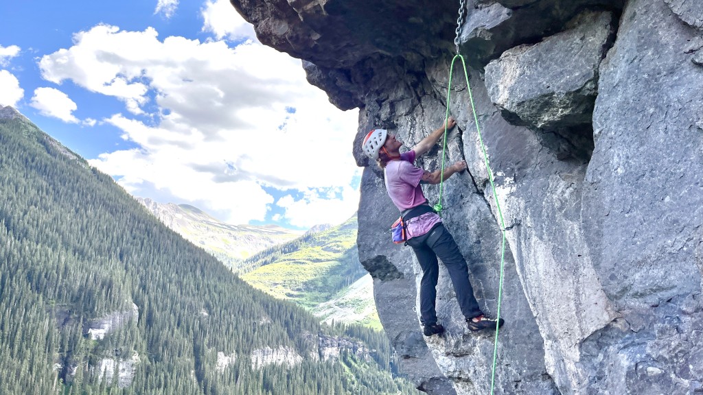 climbing harness - testing harnesses on steep sport climbs in colorado.