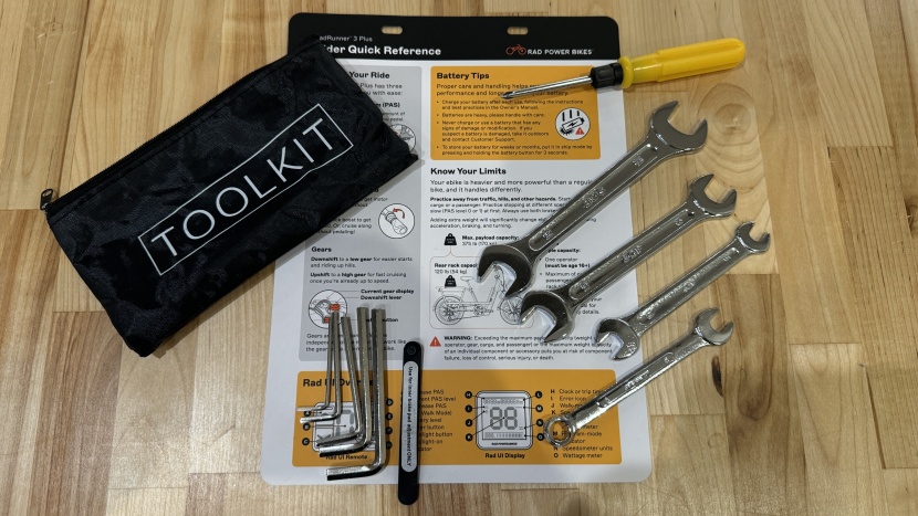 rad power radrunner 3 plus - a quick reference guide and this tool kit are included with the bike...