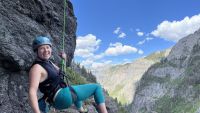 Lowering from a sport lead in Colorado on the Edelrid Tommy Caldwell...