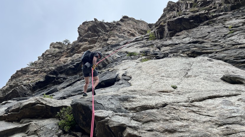 rappelling down a 4-pitch route with the beal joker.