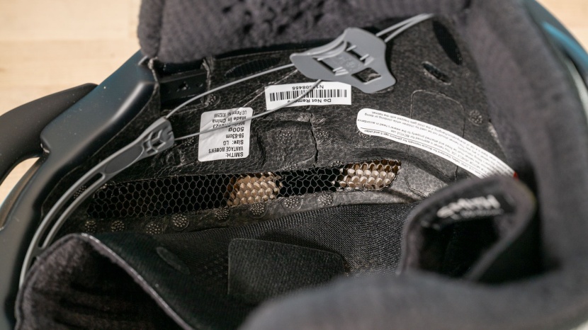 smith vantage mips - the interior of the helmet after its drop test shows the crumpling...