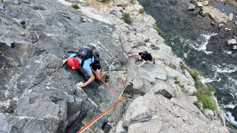 climbing rope - triple-rated ropes, used here to belay two followers. these ropes...