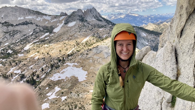 softshell jacket womens - the bd alpine start accommodates your climbing helmet, no problem.