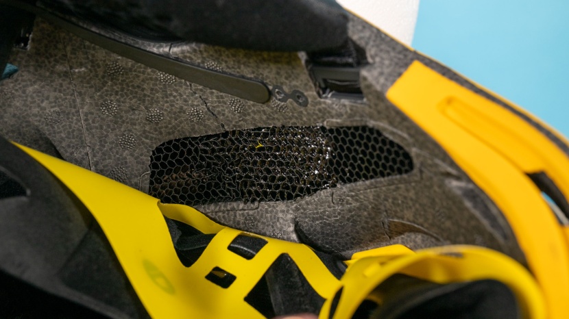 the inside of the smith mission mips after the drop test. note the...