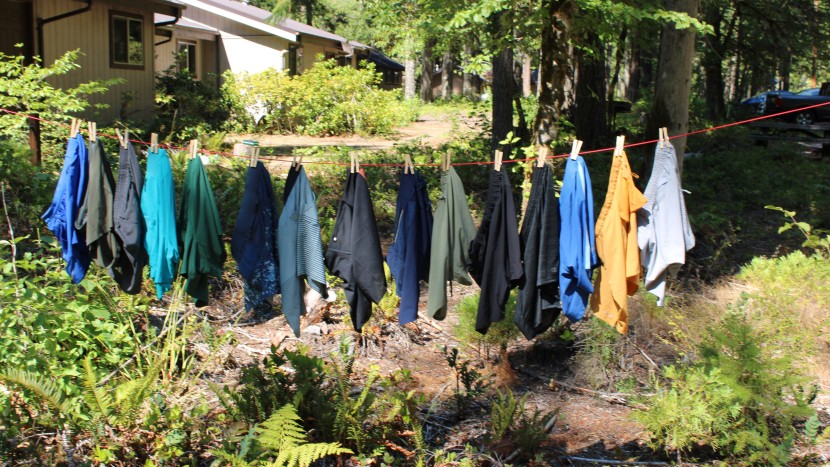 running shorts - the full shorts selection drying on clothesline for our drying time...