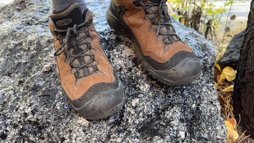 keen targhee iv low - on this wet slab of rock, we were slipping around easily.