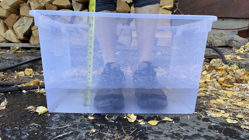 oboz sawtooth x low waterproof - we measured the flood height of the sawtooth shoes at 3 inches.