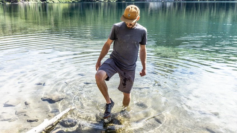 Professional water hiking shoes on rocky terrain demonstrating grip and durability
