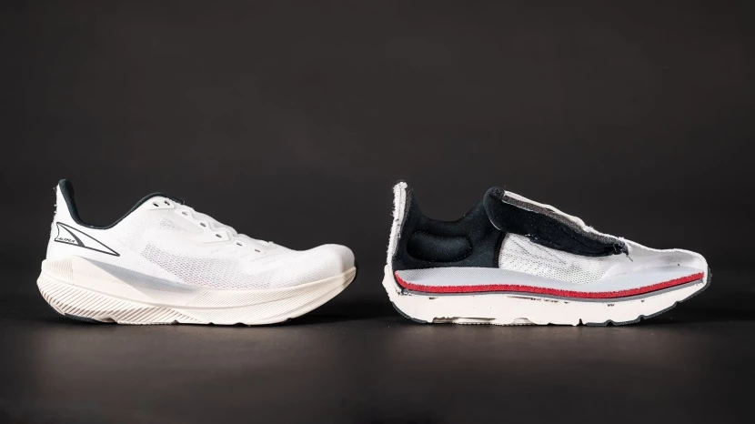 Side-by-side comparison showing different walking shoe features and their advantages and disadvantages