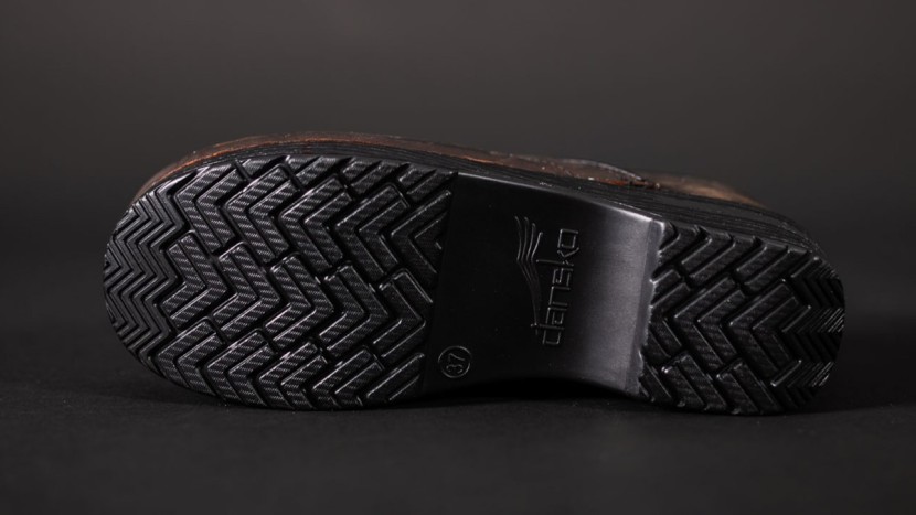 walking shoes - the sole pattern and material are important to prevent slippage on...