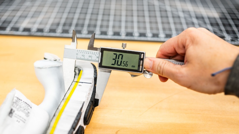 in our lab, we cut the shoes in half and took measurements of the...