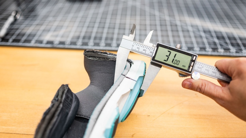 ryka devotion plus 3 for women - after cutting these shoes in half, we measured heel stack and toe...