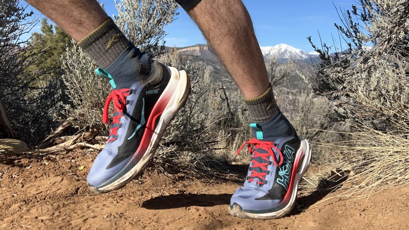 trail running shoes men - the high stack height of the tecton x, and other similarly stacked...