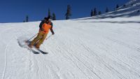 Testing ski pants on a cold, sunny day.