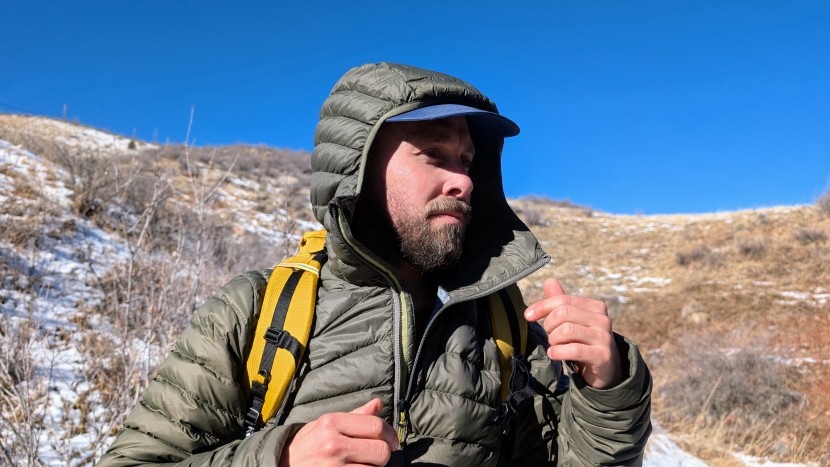 decathlon forclaz men&#039;s mt100 hooded down puffer - the hood is trimmed with stretch-knit fabric to add comfort and keep...