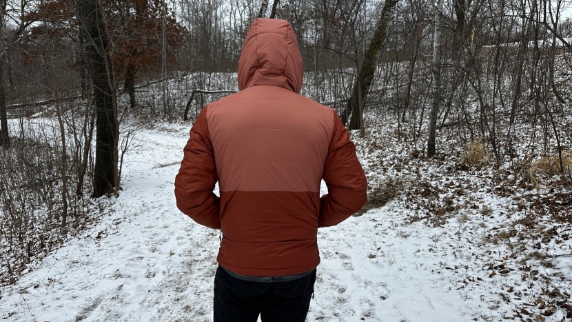 rei co-op trailmade insulated hoodie - the rear hem isn&#039;t quite long enough to cover your butt.