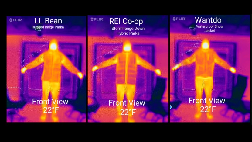 l.l. bean rugged ridge parka - thermal image photos comparing the rugged ridge parka against two...