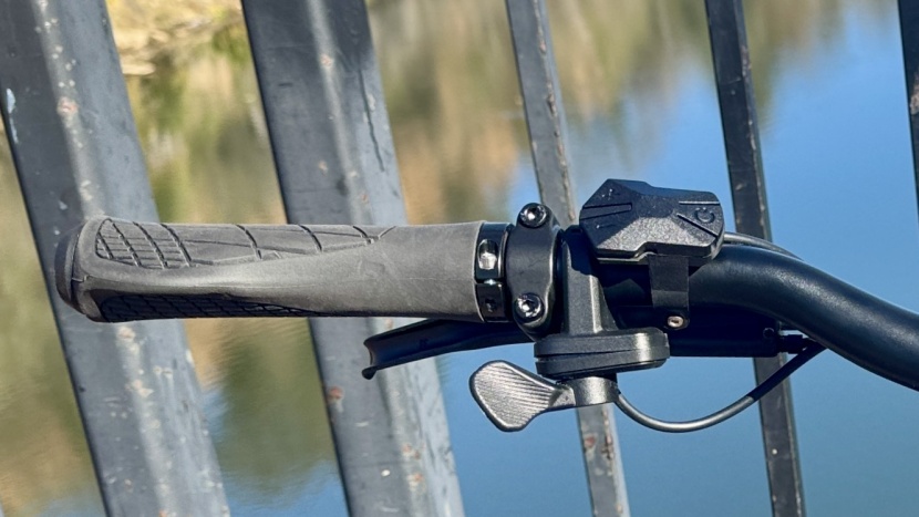 lectric one - the thumb paddle throttle is on the handlebar&#039;s left side with the...