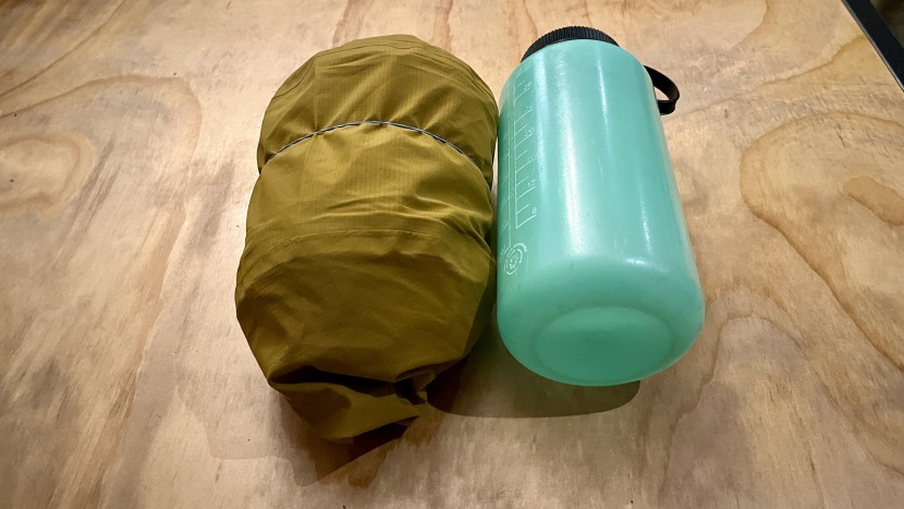 the m10 jacket packs down to the size of a 1-liter water bottle.