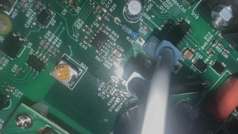 the potentiometer is the small orange dial on the circuit board, and...