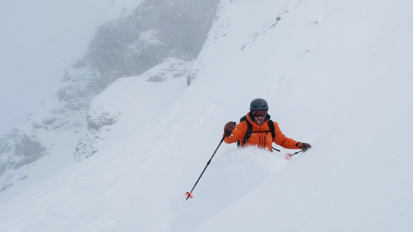 backcountry ski poles - the leki helicon lite at work in deep powder.