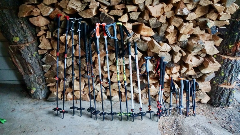 backcountry ski poles - a side-by-side comparison of poles in their smallest collapsed...