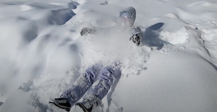 ski pants womens - testing weather resistance with full powder immersion.