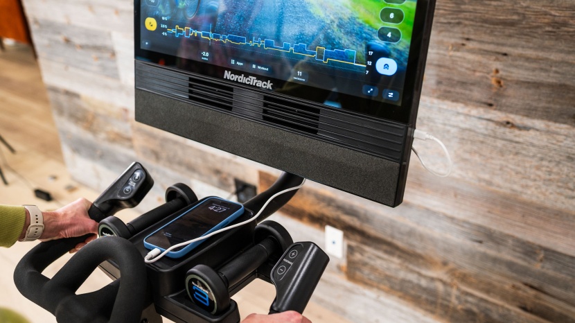 nordictrack x24 exercise bike - usb-c charging and a convenient phone shelf add practicality to the...