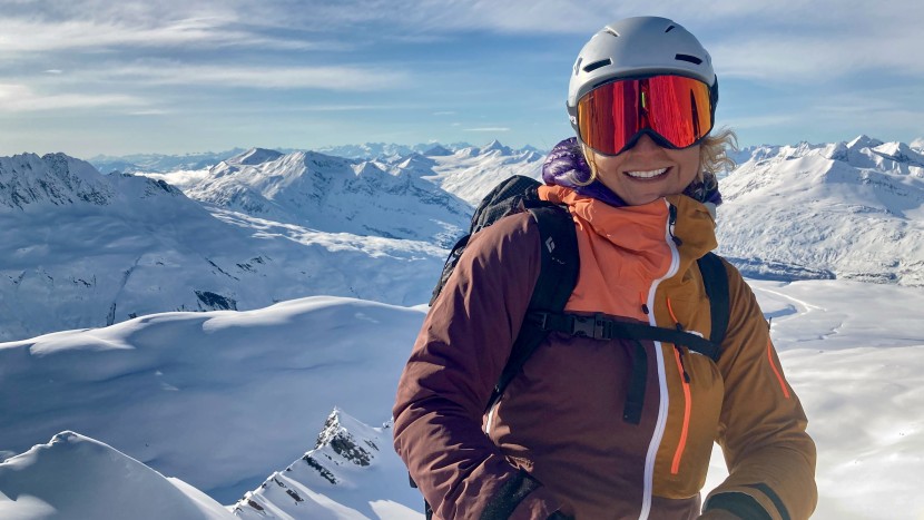 hardshell jacket womens - comfortable mobility in the ortler while heli skiing in valdez, ak.