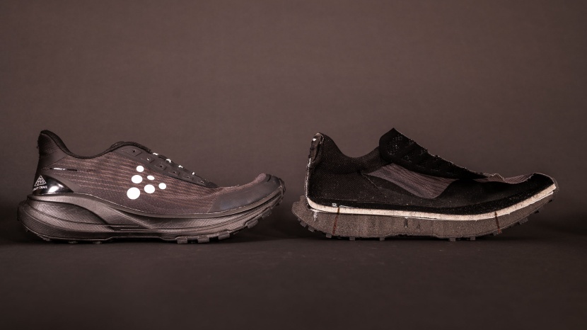 craft pure trail - we cut each shoe in half so we can get stack measurements, here&#039;s an...