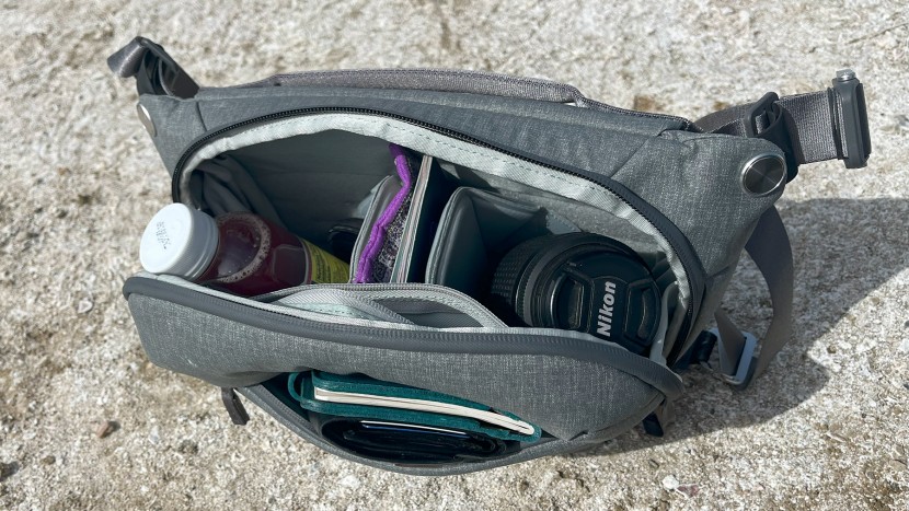 sling bag - the central compartment in the peak design everyday 6l has a velcro...