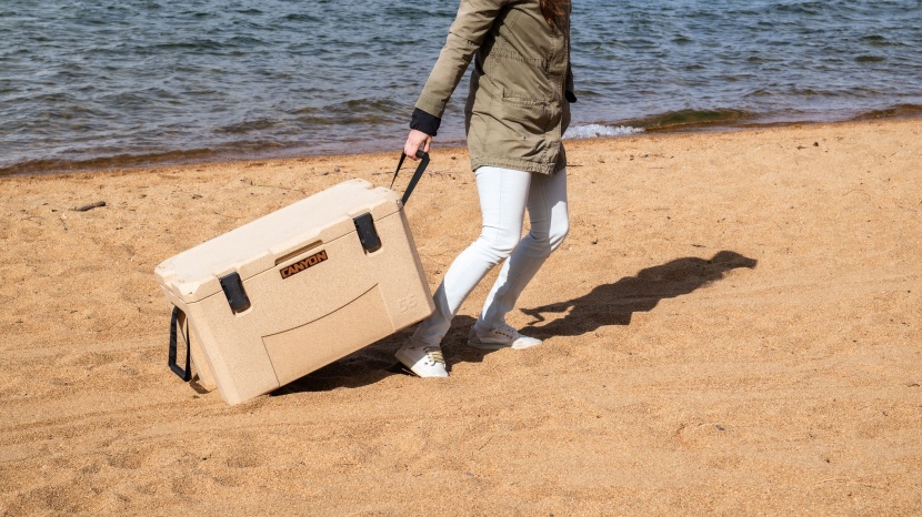 cooler - the length of the strap handles on the canyon helps make it easier...