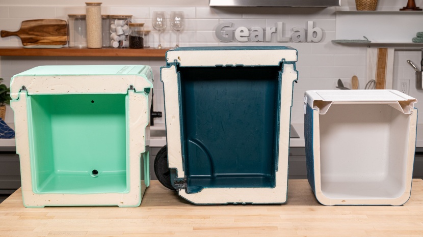 cooler - an inside look at the insulation of three hard-sided coolers. the...
