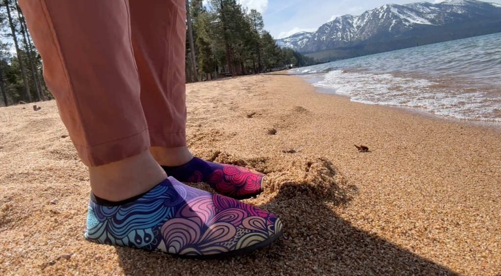 athmile water shoes - these shoes are best suited for gentle strolls in sandy environments.