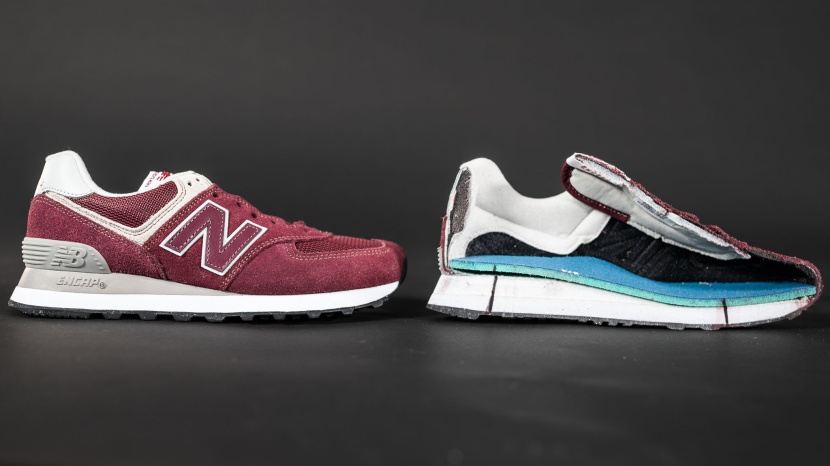 new balance 574 core for women - by cutting these shoes in half, we&#039;re able to really see the...