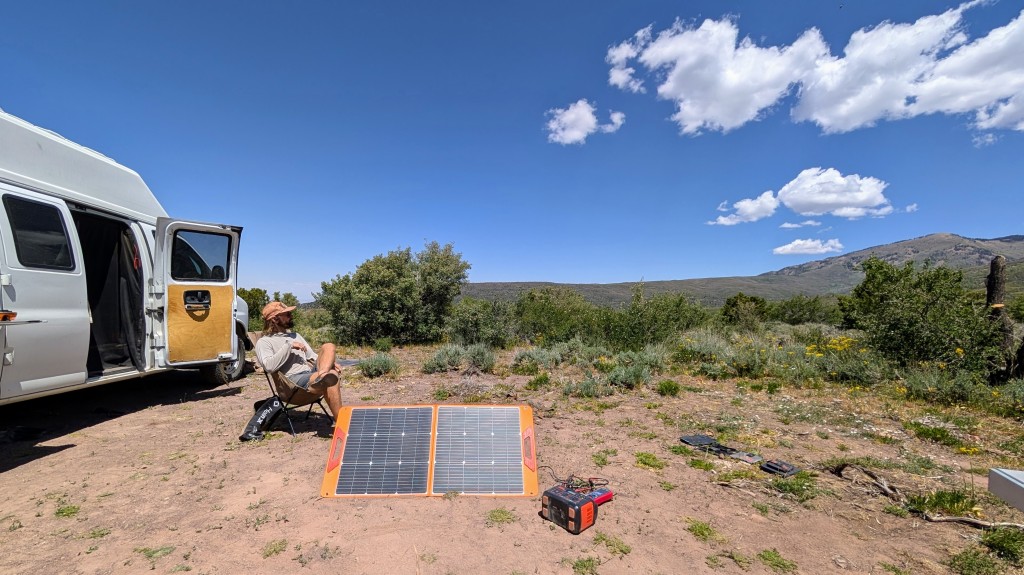 solar power station - testing solar panels while camping in utah.
