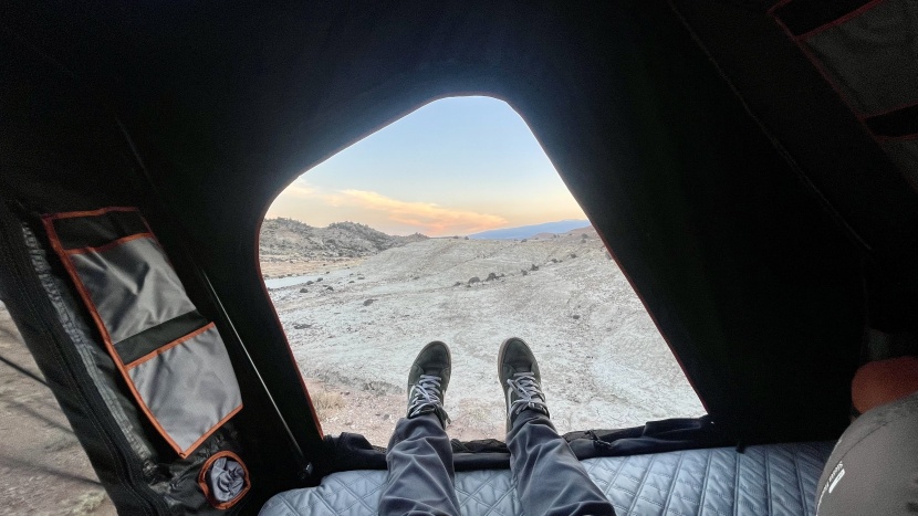 rooftop tent - wedge or &quot;clamshell&quot; models offer the tallest interior high point of...