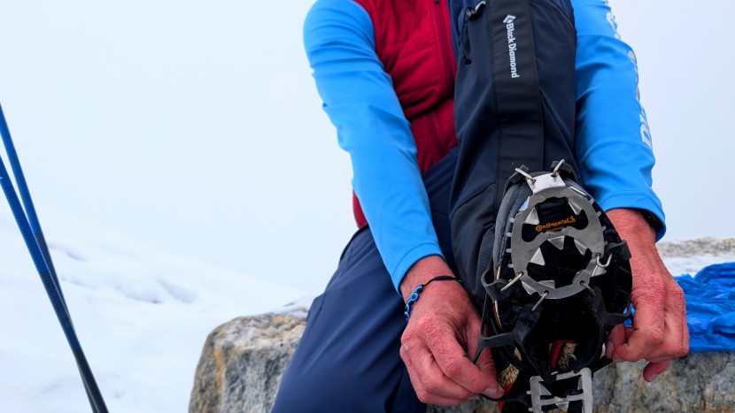 gaiters - dense ballistic nylon surrounds the bottom section of the black...