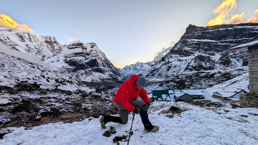 gaiters - stopping to adjust our rocky mountain high gaiters. the top ribbon...