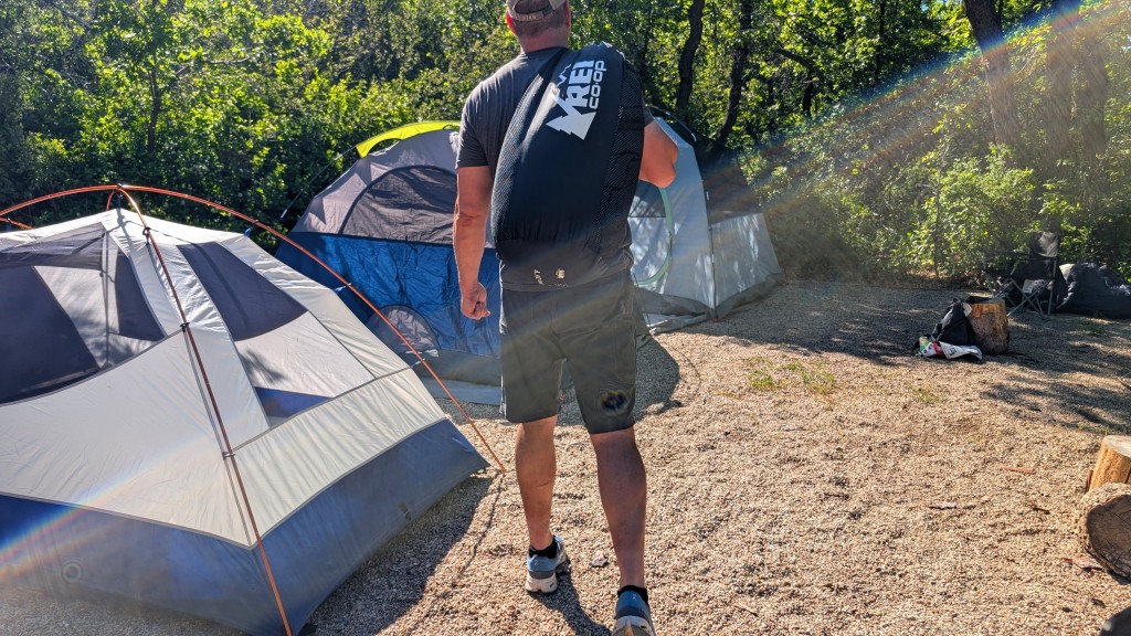 rei co-op hunkerdown 20 - carrying our hunkerdown to the tent on the first day of camp. we...