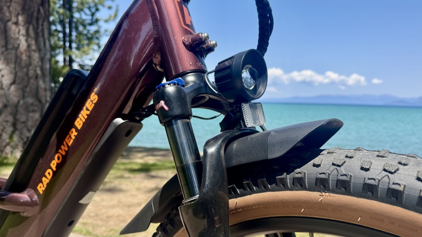 rad power radster trail - 80mm of suspension travel that can be turned off using the lockout...