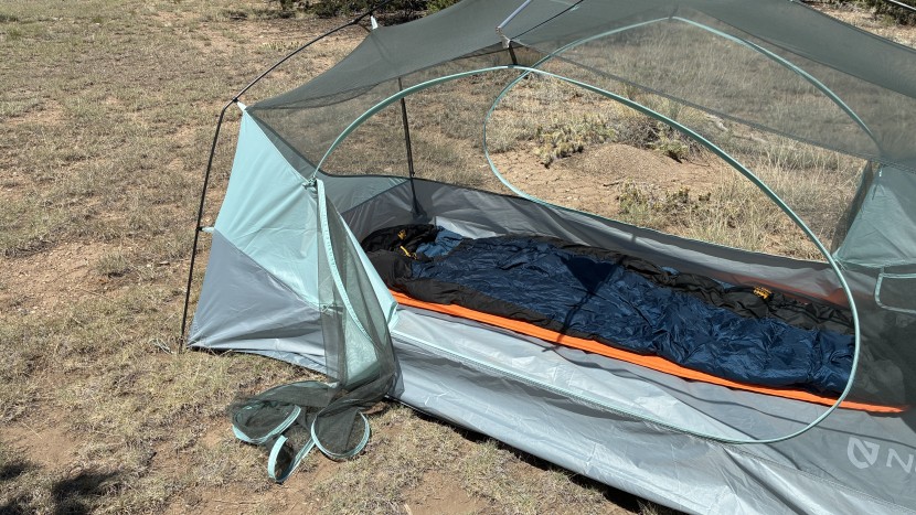 nemo aurora 2 - the large door has no dedicated tie. you can stuff it into the...