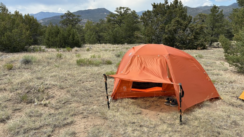 big agnes copper spur ul2 - trekking poles can be used to create an awning-like opening.