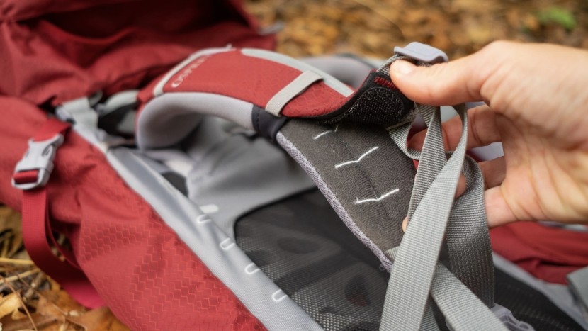 backpacks womens - peeling back the top layer of the osprey ariel&#039;s shoulder strap...