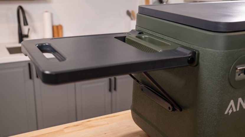 powered cooler - the anker everfrost 40&#039;s handle doubles as a cutting board.