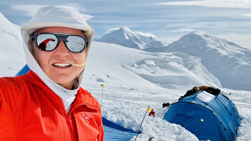 hiding from the sun at camp two on the way up denali's west buttress.