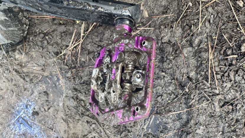 oneup clip pedals - we could muck them up, but nothing we stuck to them or our shoes...