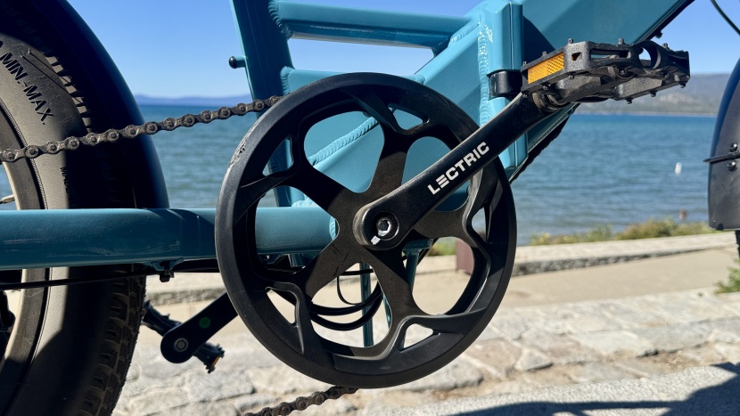 a 56-tooth chainring provides a steep gear but allows you to pedal...