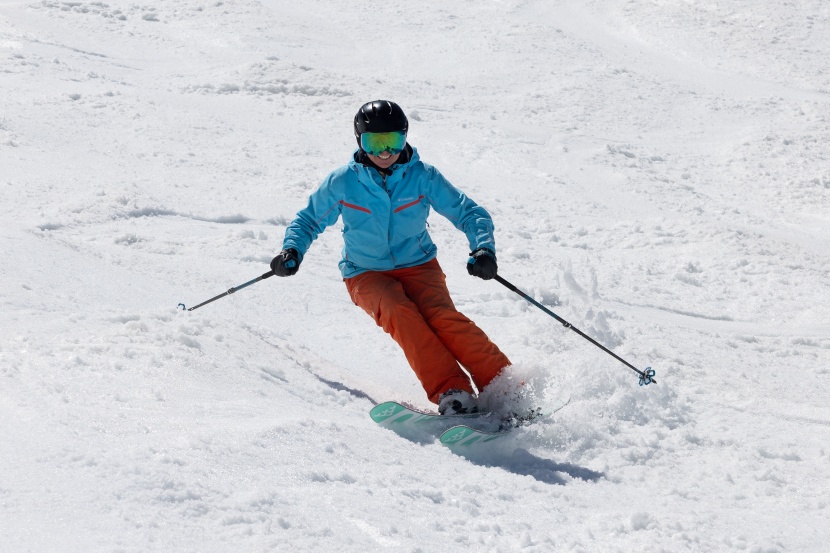 blackcrows atris birdie - hilary is all smiles despite the choppy slop. the atris birdie even...